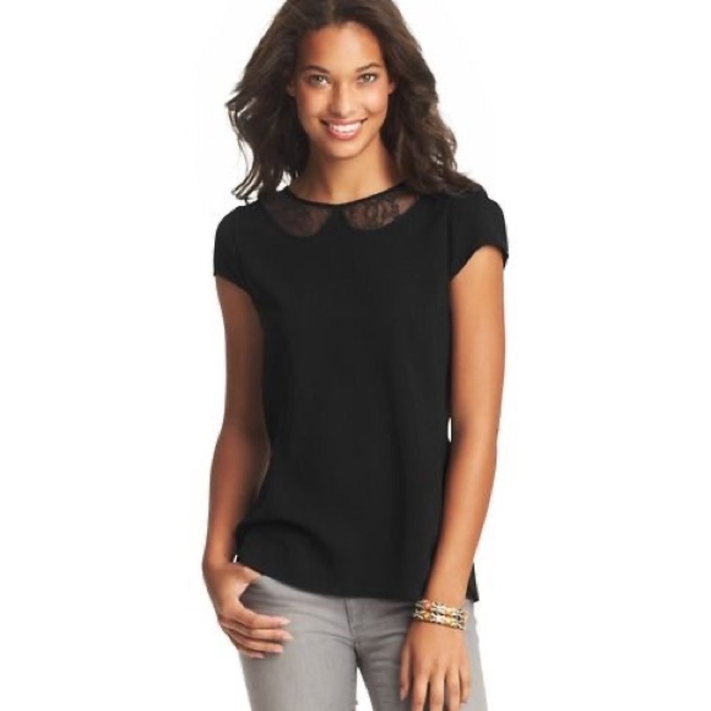 LOFT Black Lace Peter Pan Collar Blouse Size Large